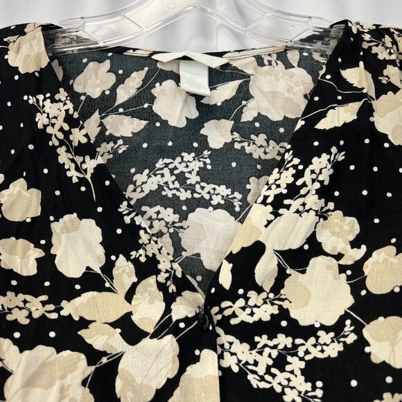 H&M Womens Multicolor Floral Long Sleeve Cinch Waist V-Neck Blouse Top Size 4 - Picture 4 of 10